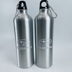 2 Subaru Water Bottles Canteen Silver Aluminum Metal Logo Lightweight